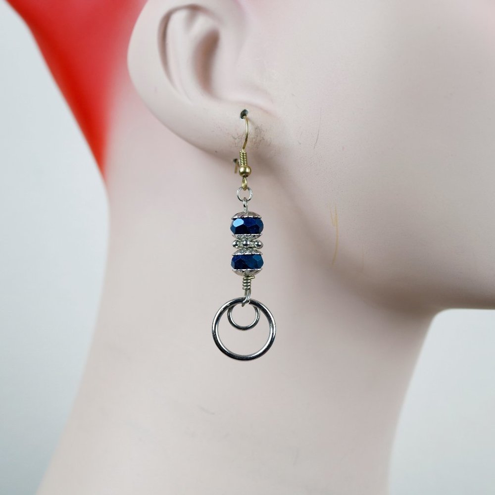 Handmade Indigo Faceted Beaded Dangle Earrings